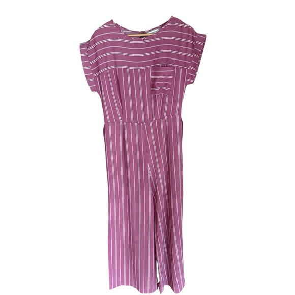 Monteau Pink Striped Jumpsuit Wide Leg Slit leg flowy, coastal career church L - Picture 1 of 12